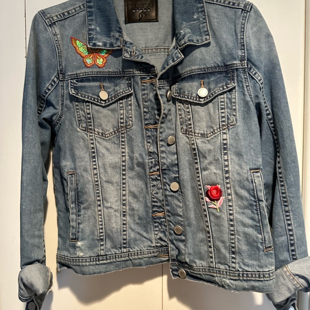 Embroidered Denim Jacket with Butterfly and Rose
